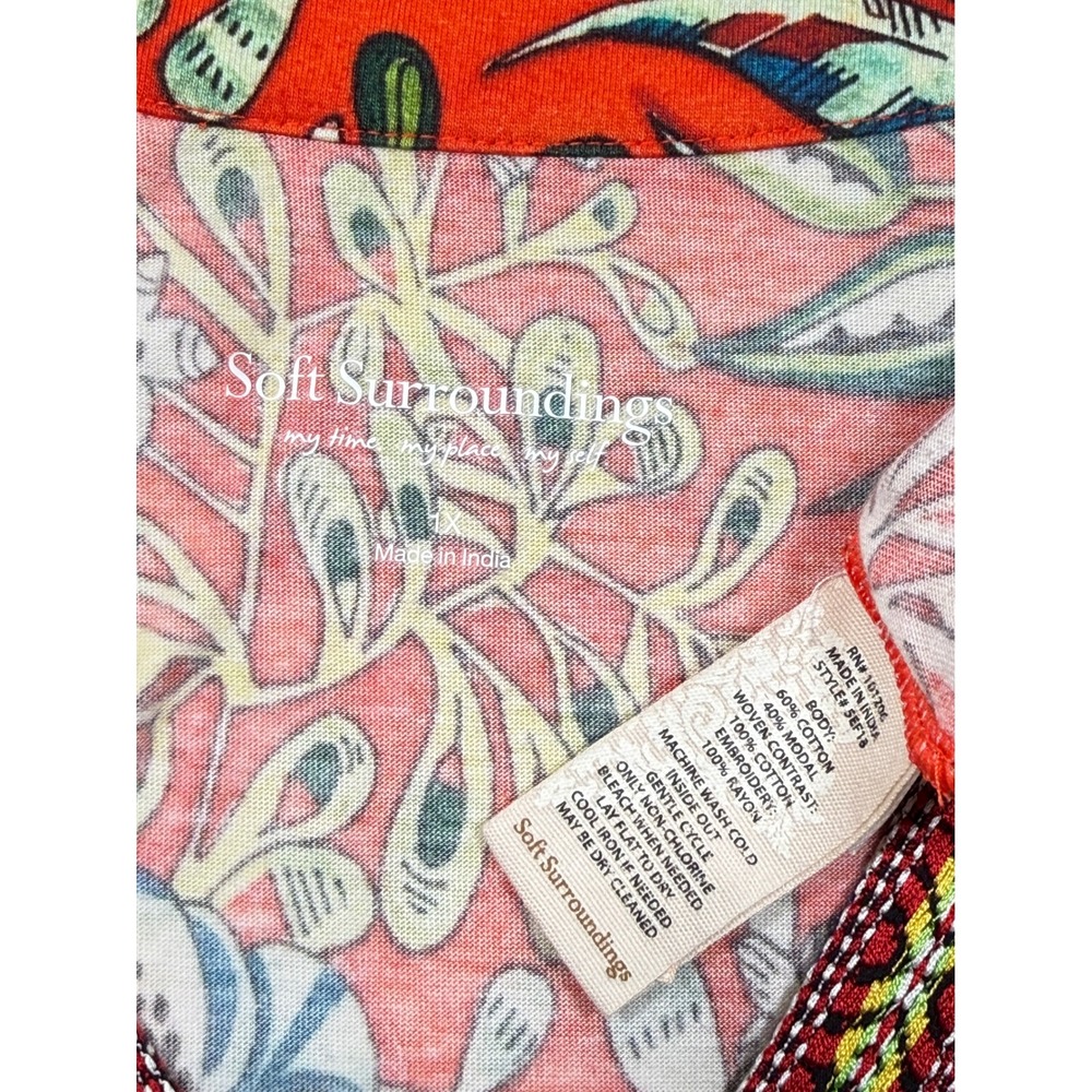 Soft Surroundings Red Floral Embroidered V-Neck Maxi Dress Pockets 1X 5EF18 - Picture 4 of 8